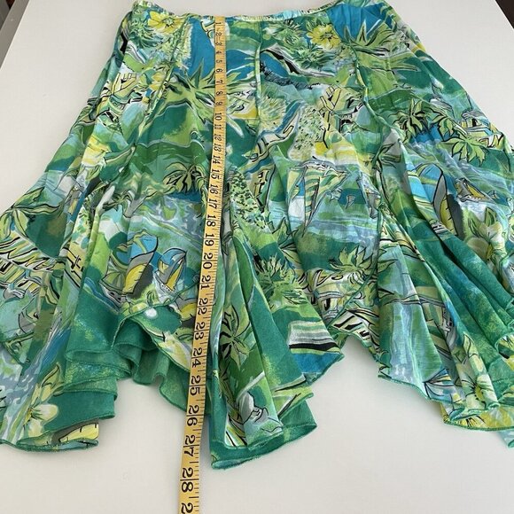 Bila Scarf Hem Skirt L Green Floral Asymmetrical Artsy Flowy Hawaiian Tropical - Picture 7 of 10